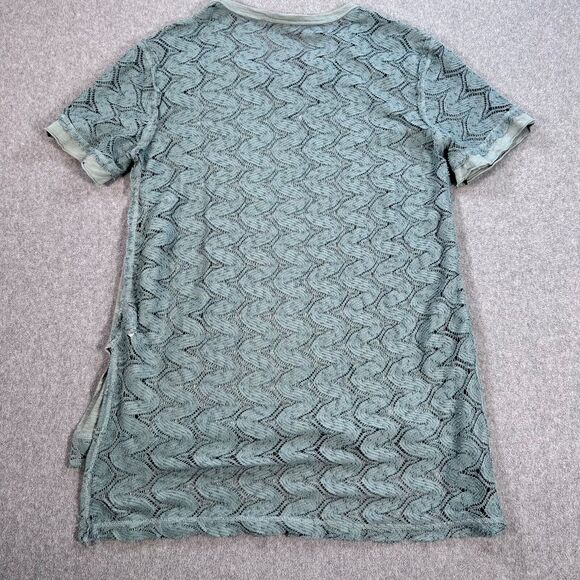 Umgee Green Lace Mixed Fabric High Low T-Shirt Women's Small Oversized Tunic - Picture 7 of 8